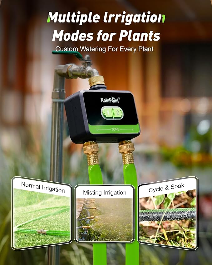 RainPoint 2-Zone WiFi Hose Timer, Smart Irrigation System