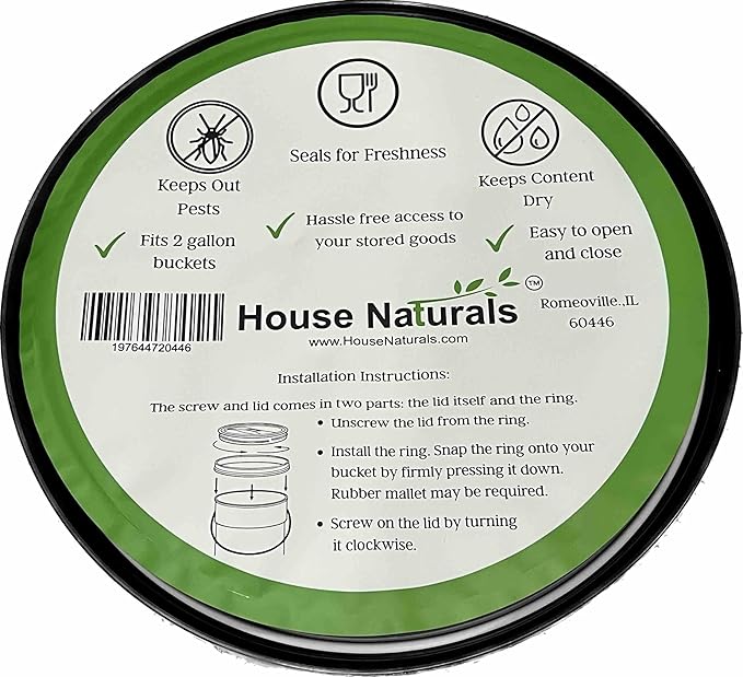 House Naturals Food Grade 2 Gallon Plastic Bucket with Screw on Lid - Made in USA containers - Pack of 3