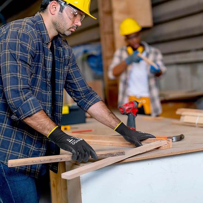 KAYGO Work Gloves for Men and Women,60 Pairs Seamless Knit PU Coated Safety Gloves, with Smooth Grip on Palm and Fingers, Ideal for Light Warehouse, Manufacturing, Gardening, KG11P (M, Black)