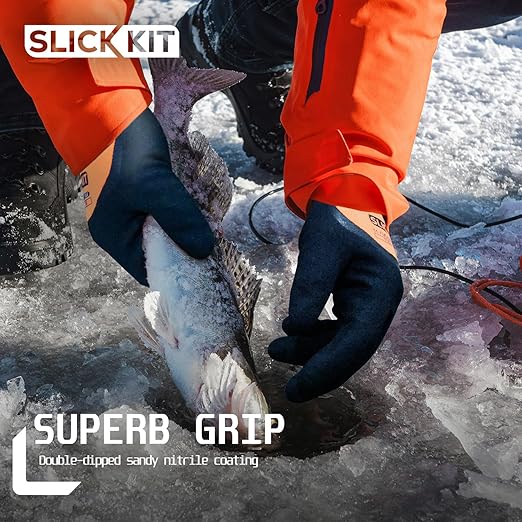 Winter Work Gloves for Men and Women, Waterproof & Insulated Freezer Gloves with Sandy Nitrile Coating, Super Grip for Cold Weather, Heavy Duty, Orange, 1 Pair (Large/10)