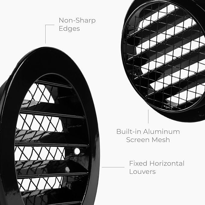 4" Inch Register Vent Cover - Round Aluminum Return Air Vent Cover - Soffit Exhaust Vent - Aluminum Mesh - Grill Cover/Dryer Vent Cover for House, Bathroom, Garage Ventilation - Gable Vent