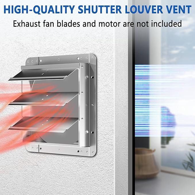 18 Inch Galvanized Shutter Exhaust Louver Vent, Automatic Gravity Shutter Louver Vent for Home Attics, Workshops, Barn, Greenhouse (Motor&Blades are not Included)