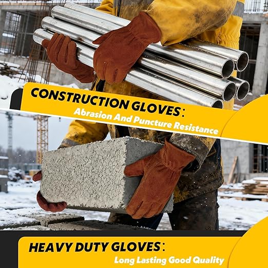 DLY Winter Work Gloves, Insulated, Puncture and Abrasion Resistant, Cowhide Durable gloves Warm Thick