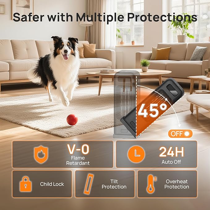 FLANUR Space Heaters for Indoor Use, Smart Portable Electric Heater with Thermostat, WiFi and Voice Control, 12H Timer, 4 Modes, 36dB 1500W PTC Ceramic Safety Heat for Office Bedroom Home 1Pack Black