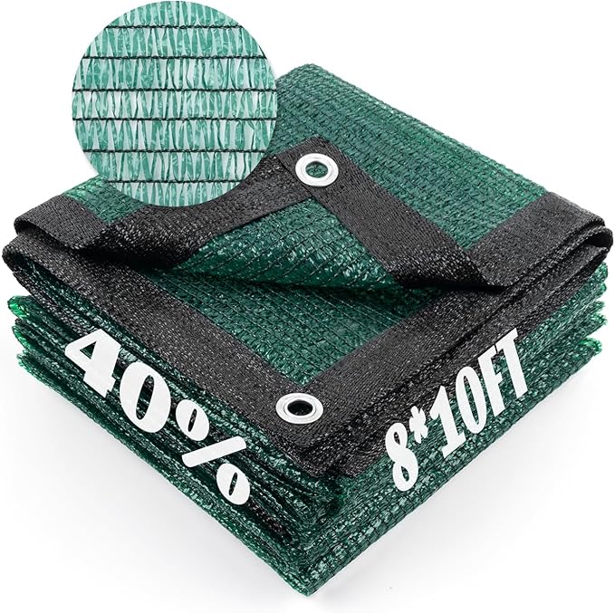 Cool Area 40% Sun Shade Cloth Mesh Tarp with Grommets for Plant Cover 8x10ft Patio Canopy Garden Pergola Greenhouse Car Barn Kennel Dark Green