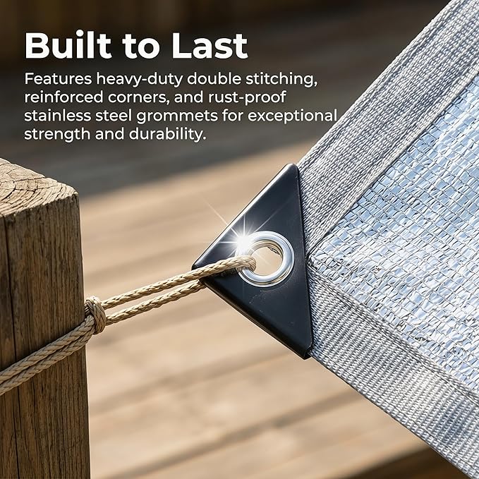 Mindsoft 1 Set Aluminum Shade Cloth 10 x 20 ft Reflective 99% Aluminum Cloth Silver Heat Reflective Tarp for Car Garden Outdoor Pergola Lawn Durable Sunblock Neting Shade Cover with Edge and Hole