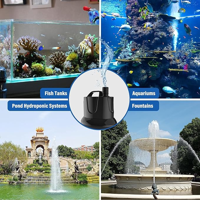 Simple Deluxe 660GPH Submersible Water Fountain Pump, (2500L/H, 45W) Quick Water Change Aquarium Pump, 8.2ft High Lift, for Fish Tank, Pond, Hydroponics, Black