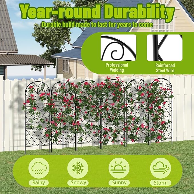 Garden Trellis for Climbing Plants, 6 Pack 75.6"Wx 64.6"H Rustproof Flower Trellis with Black Coating, Outdoor Climbing Rose Trellis Cucumbers Support for Courtyards Lawns (Diamond-shaped grid, 6 Pcs)
