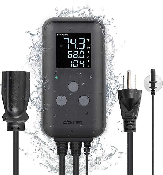 DIGITEN Waterproof Digital Temperature Controller for Aquarium, Greenhouse & Outdoor Heating - 10A Heat Mat Thermostat Controller