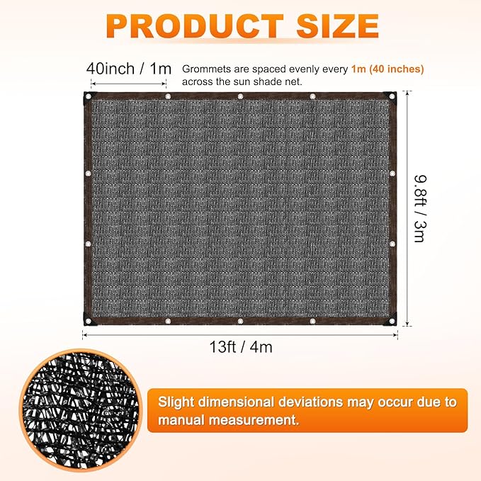 M METERXITY 90% Sun Shade Cloth for Garden, HDPE 10x13 ft Sun Shade Net with Reinforced Grommets for Patio/Greenhouse/Plant Cover, Heavy Duty Sunblock Resistant Mesh Tarp [Black]
