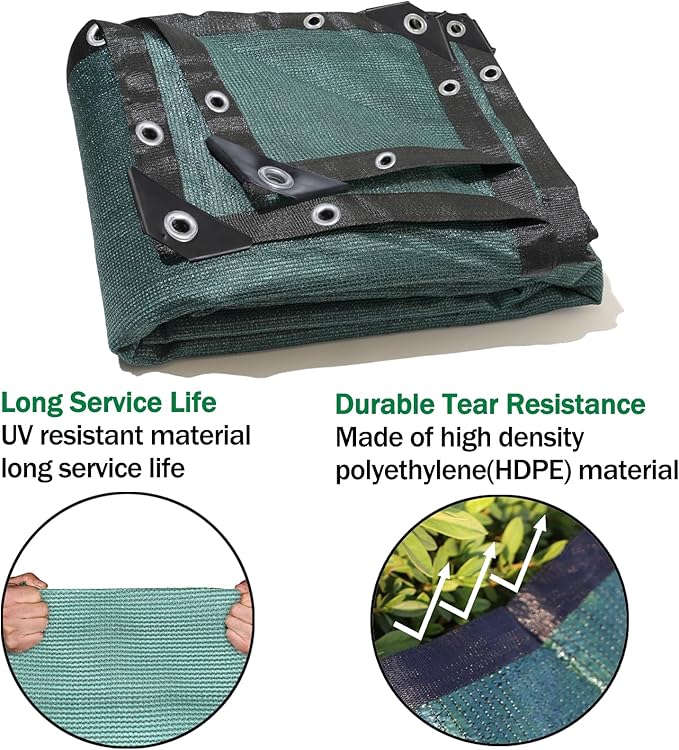 90% Green Shade Cloth 6ft x 12ft Heavy Duty Outdoor Mesh Tarp with Grommets, Sun Shade Canopy for Patio, Garden, Greenhouse, Chicken Coops, Plants Vegetables, Swimming Pool