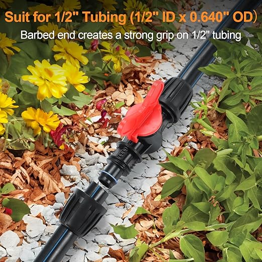 12 Pieces 1/2 Inch Drip Irrigation Valve Fittings, 1/2'' Barbed Shut Off Valve for 1/2 Inch Irrigation Tubing (1/2" ID x 0.650" OD) Anti-leak Straight Irrigation Parts for Garden System