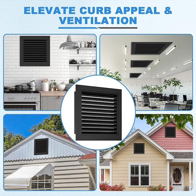 16"x16" Gable Vent Aluminum Alloy – Heavy-Duty Attic & Shed Vent with Rustproof Metal Mesh Blocking Small Animals, Excellent Airflow & Moisture Protection, Opening 14"x14" Black