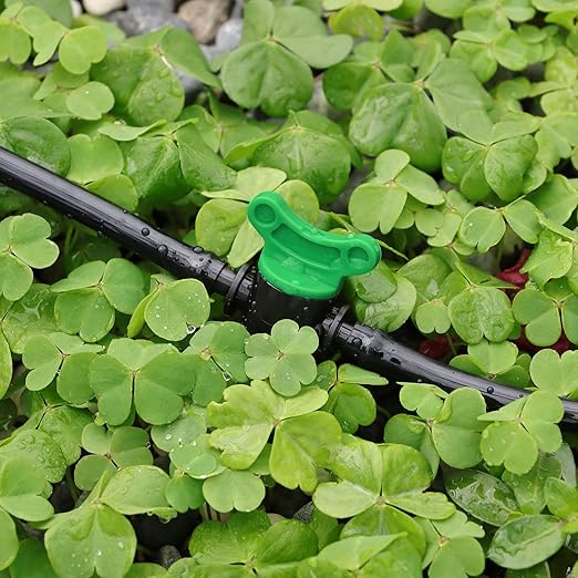 Kalolary 1/4" Drip Irrigation Valves, 30PCS Drip Line Barbed Valves Fittings Garden Shut Off Switch Valve for 4/7mm Tube Water Flow Control Drip Line Parts Cut Off Valve for Watering System (Green)
