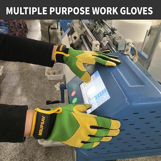 Work Gloves,High Dexterity Safety Rigger Mechanic Glove,Impact for Men,Anti-vibration,Anti-abrasion,Black+Green,Medium