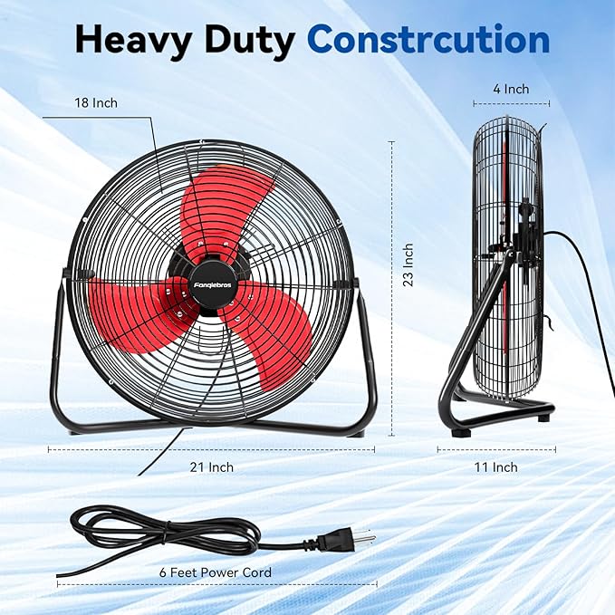 18" High Velocity Floor Fan, 3800 CFM Heavy Duty Industrial Floor Fan, 3 Speed, 360 Degree Tilt, Wall Mounted & Floor Design for Warehouse, Basement, Factory, Barn, Garage - UL Safety Listed