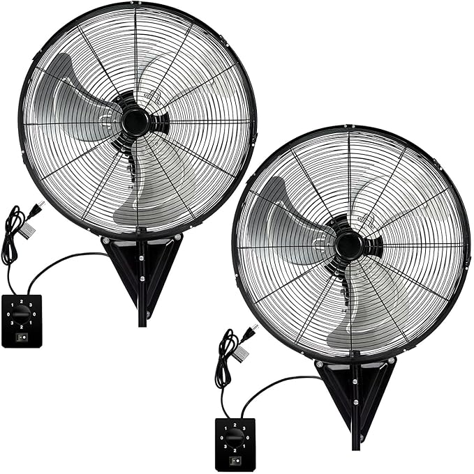 2 Pack 20" Wall Mount Fan, 7100CFM Heavy Duty Wall Fan with 3-Speed & Adjustable Tilt, High Velocity Industrial Oscillating Fans for Garage, Factory, Patio, Porch, Shop & Commercial Use - ETL Listed