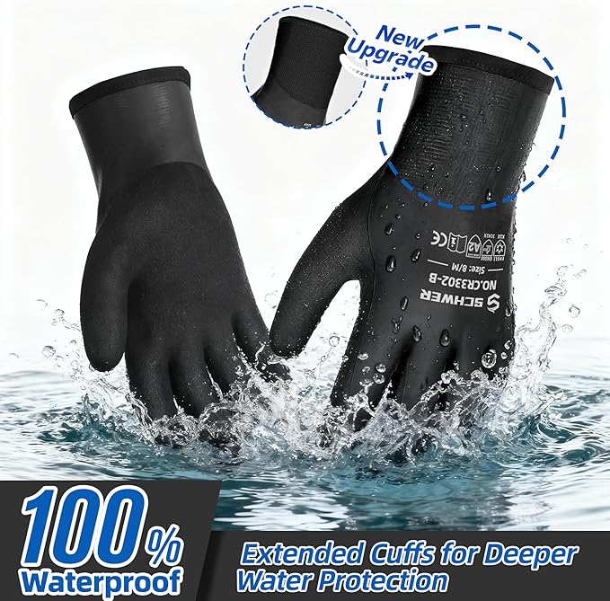 Schwer 100% Waterproof Winter Work Gloves, ANSI A2 Cut Resistant Freezer Gloves for Outdoor Cold Weather Keep Hands Warm, Thermal Insulated Gloves for Shoveling Snow, Ice Fishing, Super Grip, XXL