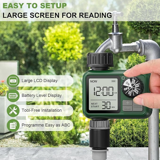 Water Timer for Outdoor Garden Hose, Sprinkler Timer for Garden Faucet with Auto/Manual/Rain Delay Mode, Sprinkler Irrigation Controller for Yard Lawn