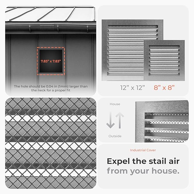 8" x 8" Inch Register Vent Cover - Square, Galvanized Industrial Return Air Vent Cover - Wall, Shed Vent, Foundation Vent - Wire Mesh Crawlspace Louver Grille - Exhaust, Intake Gable Vent