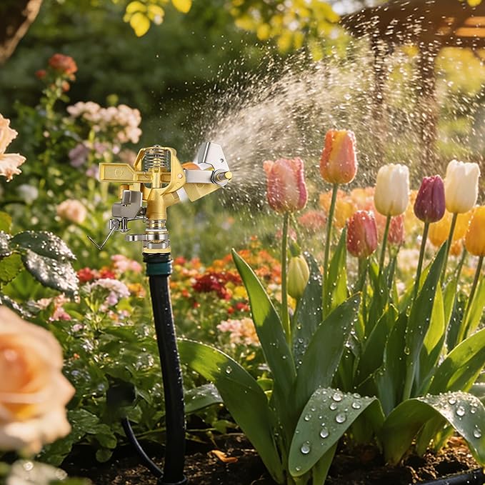 Triumpeek 2-Piece 1/2" Brass Impact Sprinkler Heads, Heavy Duty Adjustable 0-360° Pattern, Long Range Sprinkler for Lawn & Garden Irrigation, Large Area Watering Coverage