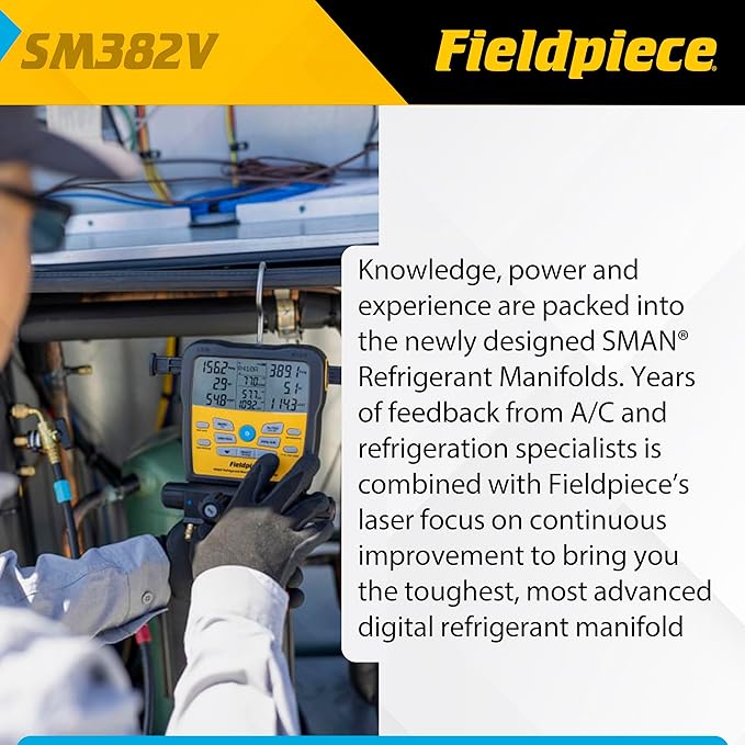 Fieldpiece SM382V Wireless 3-Port SMAN Refrigerant Manifold with Vacuum Gauge – Digital Gauges for HVAC & Refrigeration