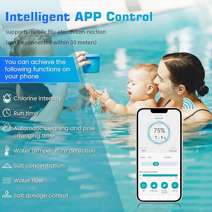 Smart Saltwater Chlorinator System for Above Ground Pool, Up to 15,800 Gallons Pool, Built-in Wi-Fi & App Remote Control, Chlorine Generators for Swimming Pools with Smart Digital Panel