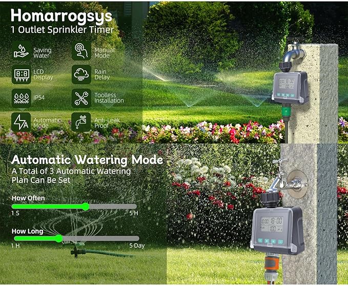 Zerodis Sprinkler Timer, Programmable Samrt Irrigation Controller with Connectors Adjustable Watering Modes Water Proof Multifunction Automatic Watering System for Outdoor Garden