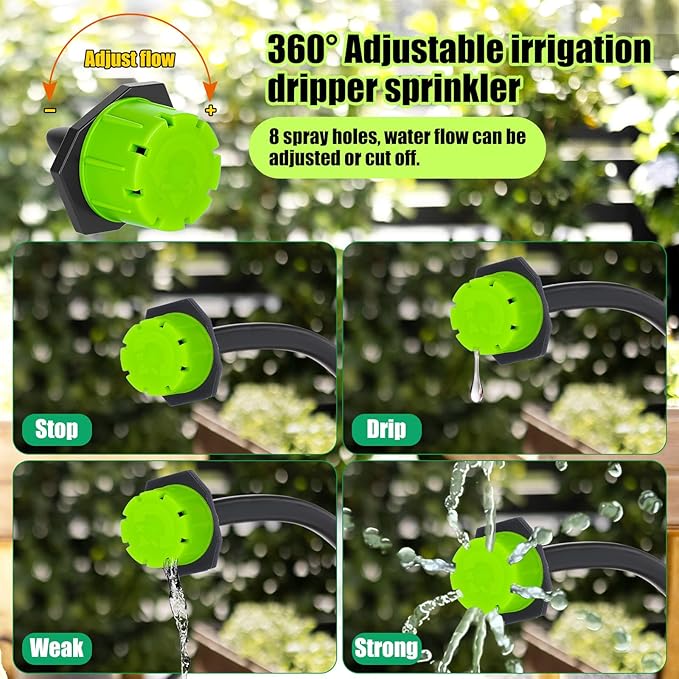 Yaocom Sprinkler Irrigation Drippers, 1/4 Inch Barbed Drip Emitter, 360 Degree Watering Adjustable Suitable Anti-Clogging Drippers for 4mm/7mm Garden Watering Tubing System(Green,400 Pcs)
