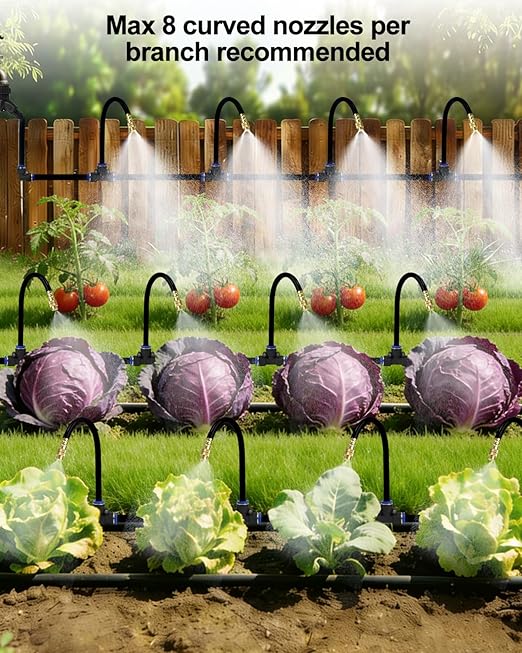 360° Adjustable Drip Irrigation System - 200FT Garden Watering System with 32 Nozzles, Garden Irrigation System, Greenhouse Accessories, Atomizing System for Yard, Lawn, Plants, 5/16 inch Hose