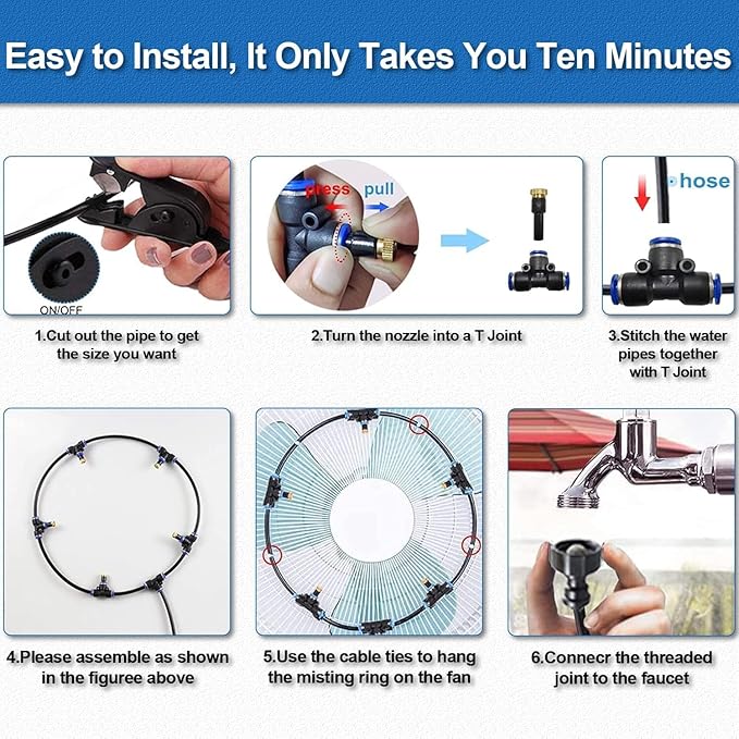 Misters for Outside Patio,Outdoor Water Misting Cooling System,60FT|18M.Backyard Mist Kit for Garden,Greenhouse,Fan,Deck,Umbrella,Canopy,Pool,Porch.Trampoline Sprinkler Park,BBQ Party Accessories