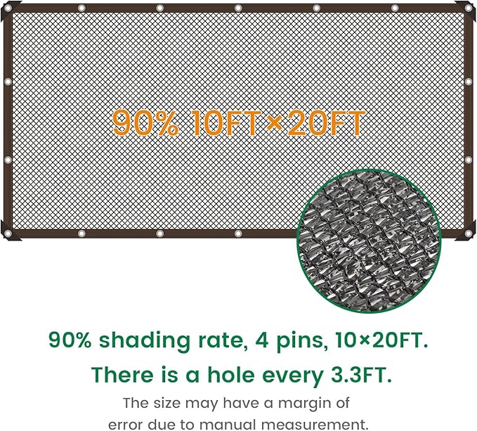 90% 10 X 20 FT Black Shade Cloth, Outdoor Woven Sun Shade with Grommets, Durable Sun Shade Netting Shading Antifreezing for Patio, Garden, Plants Cover, Greenhouse, Barns, Dog Kennel