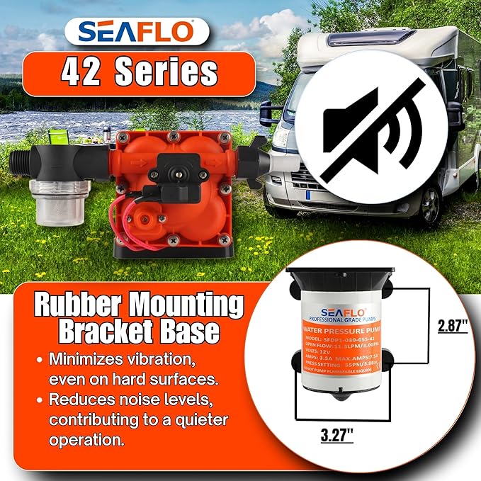 SEAFLO 42 Series On Demand Water Pressure Pump 12V 3.0 GPM 55PSI, with Bypass for Reduced Cycling, Self-Priming, For Marine/RV/Off-Grid, CE & Rohs Certified, UL Listed, 4-Year Warranty