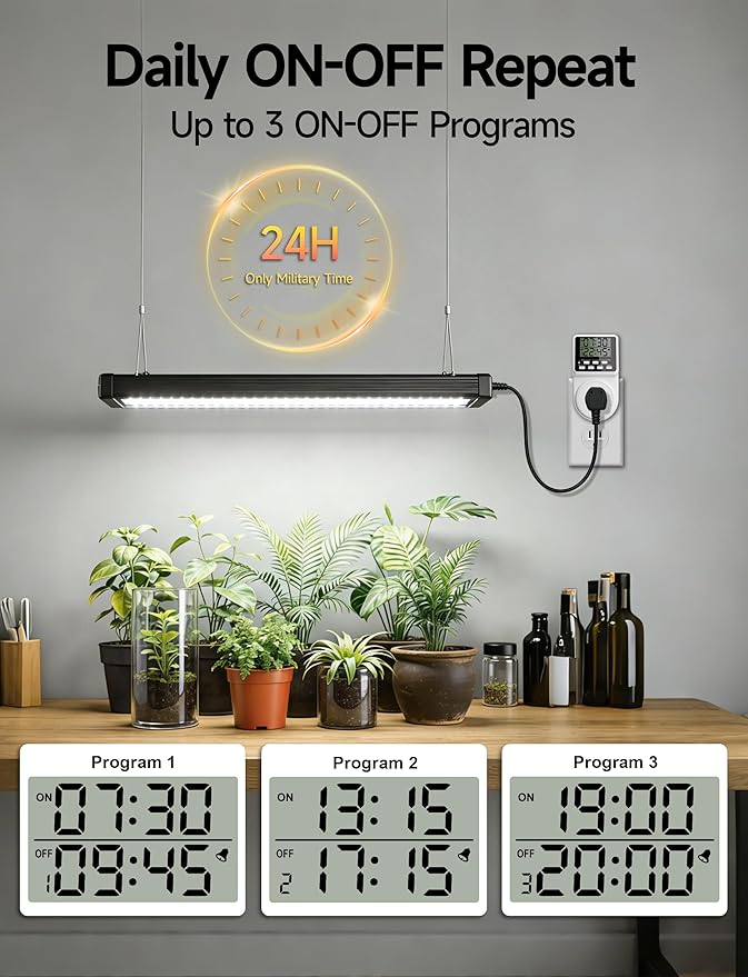 Techbee Indoor Digital Infinite Repeat Cycle Intermittent Outlet Timer Plug 24 Hour Programmable Timed Electrical Power Switch with Countdown Delay on Off Function for Lights and Appliances (2 Pack)
