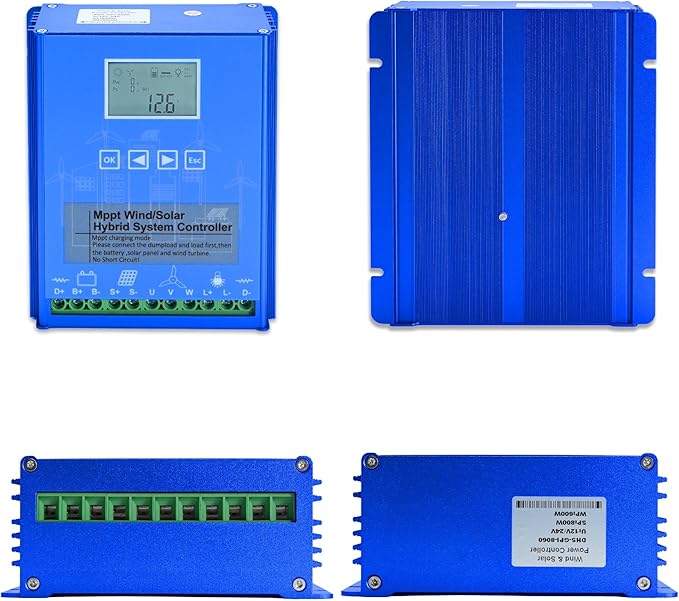 Wind Solar Hybrid Charge Controller, 1400W Wind and Solar Charge Controller, Auto 12V/24V Battery Off Grid Controller Boost MPPT 800W Wind Turbine, 600W Solar Panel