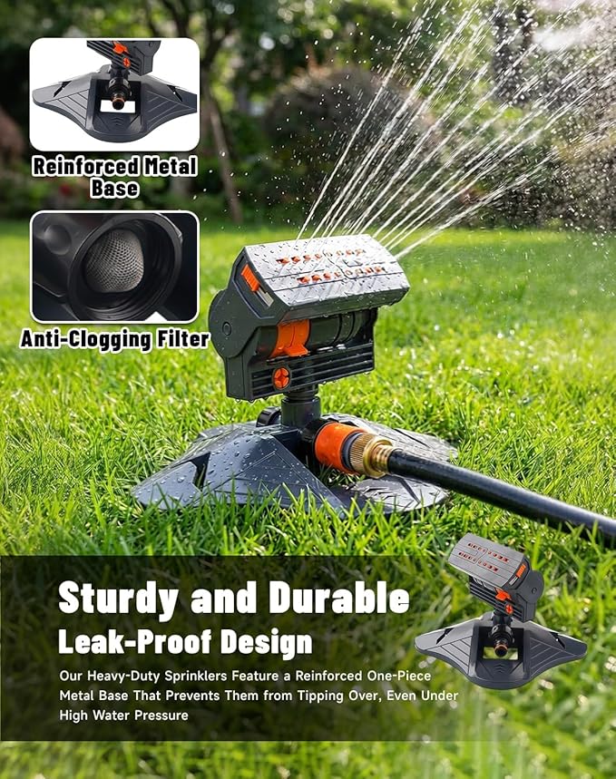 16-Nozzle Oscillating Sprinkler with Dual-Zone Sprinkler Water Timer, Heavy Duty Automatic Lawn Garden Irrigation System, Adjustable Spray Range & Width for Large Area Grass (with Single-Zone Timer)