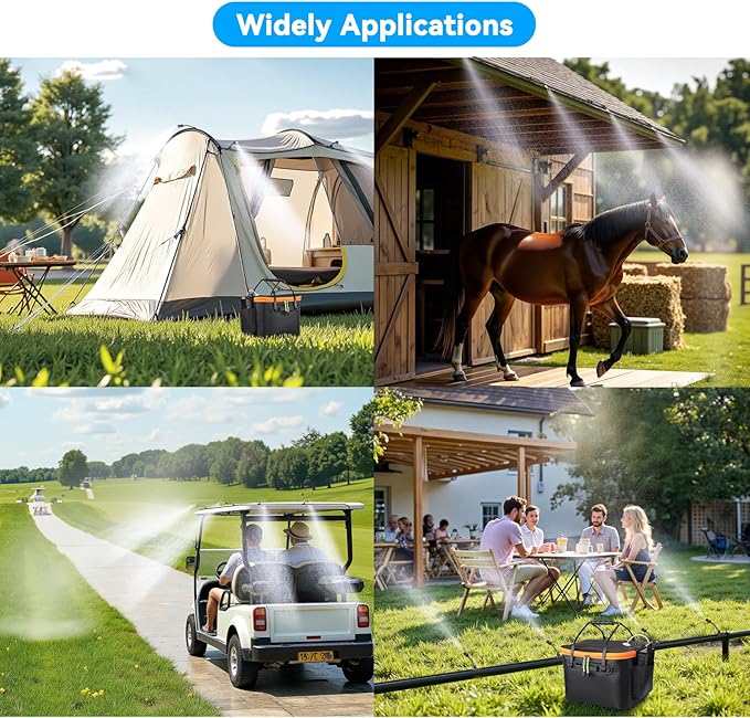 Ausic Portable Misting Systems, Outdoor Water Cooling Misters Set with 6000mAh Water Pump, 20L Bucket, 26FT (8M) Hose, 10*Clips/Ties for Sports/Patio/Umbrella/Pasture/Greenhouse/Canopy/Camping