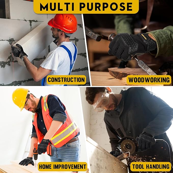 HANDLANDY Mens Work Gloves Touch screen, Utility Mechanic Gloves, Flexible Breathable Fit- Padded Knuckles & Palm