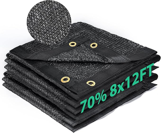 Kesfitt 70% Shade Cloth 8x12 ft, Breathable HDPE Mesh Sun Shade Tarp for Garden & Greenhouse, UV Resistant Outdoor Shade Fabric with Copper Grommets for Plants, Patio, Yard