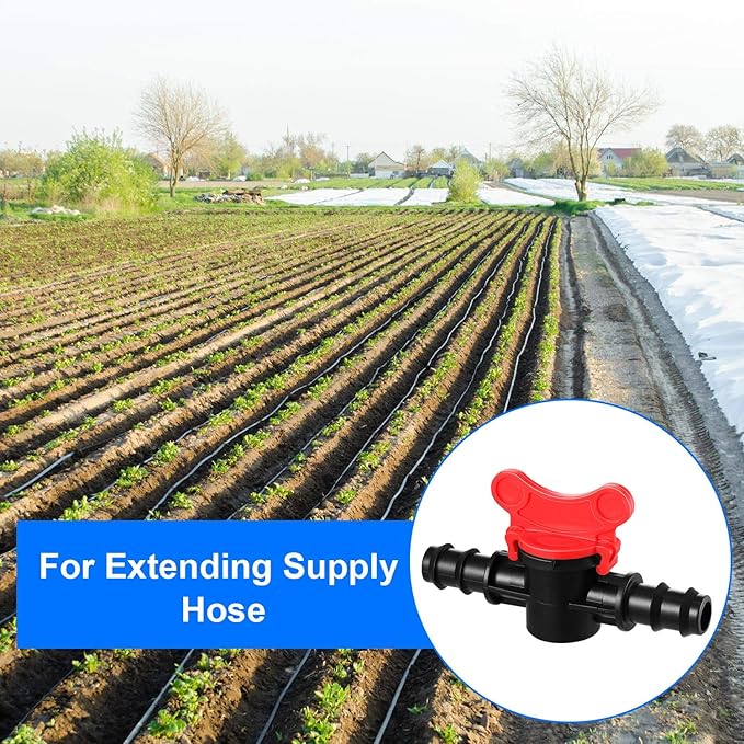 Boao Drip Irrigation Switch Valves - 1/2 Inch Double Male Barbed Valve - Manual Adjustment with Red Handle Top(12)