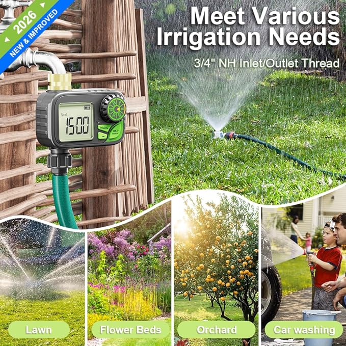 Sprinkler Timer Water Hose Timer - Programmable Digital Irrigation Outdoor Waterproof with Rain Delay, Manual & Automatic Watering System for Yard Lawn Garden Hose, Brass Inlet 1 Outlet
