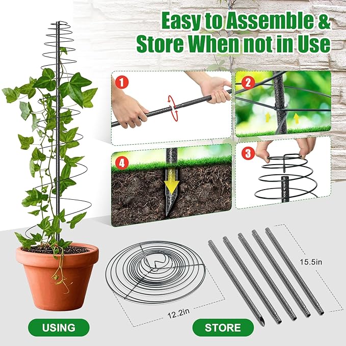 2 Pack Spiral Metal Garden Trellis for Climbing Plants Outdoor - 72" Large Heavy Duty Plant Support Tower with Center Pole, for Outdoor Garden, Raised Bed,Backyard,Container Gardening