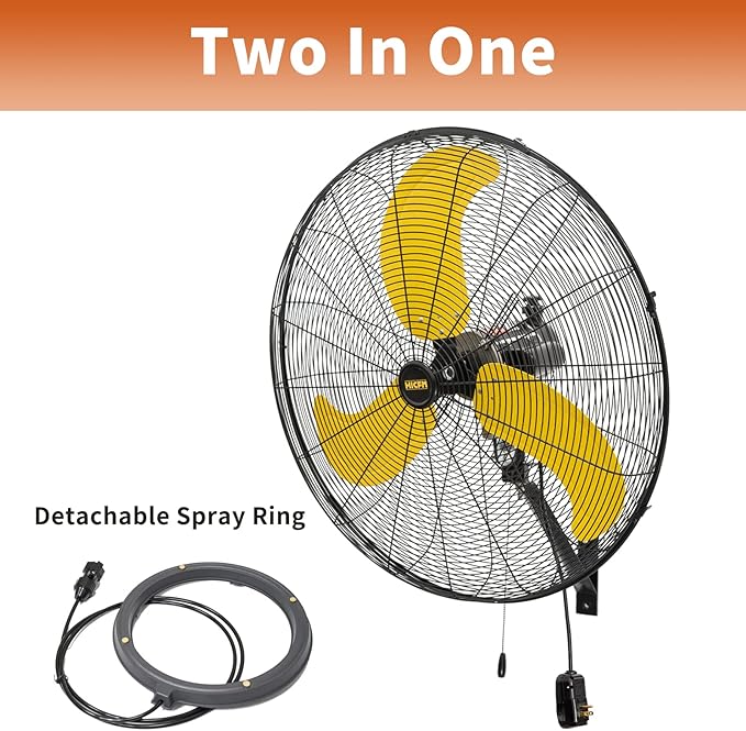 HiCFM 2 Pack 30 inch Misting Outdoor Oscillation Weatherproof Wall Mounted Fan with IP44 Enclosure Motor, GFCI Plug, 9300 CFM 3-Speeds High Velocity Powerful Wall Fan, UL Outdoor Approved