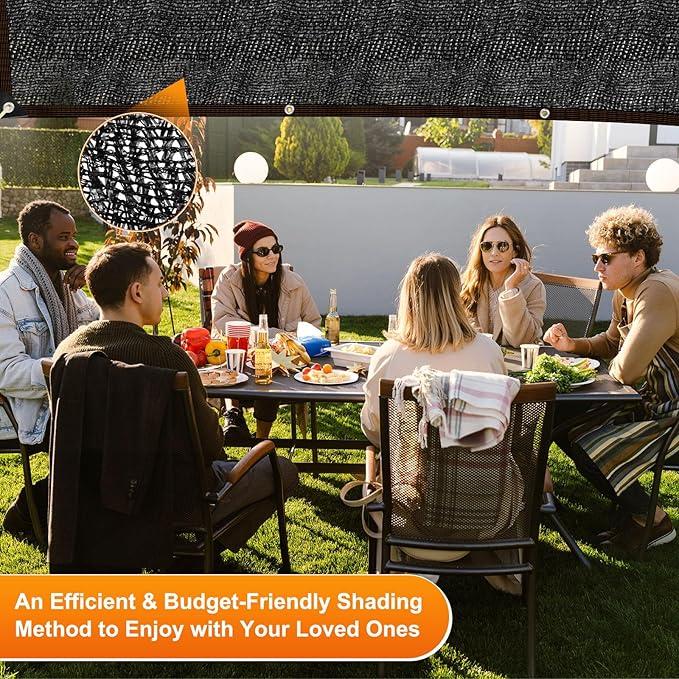 M METERXITY 90% Sun Shade Cloth for Garden, HDPE 10x20 ft Sun Shade Net with Reinforced Grommets for Patio/Greenhouse/Plant Cover, Heavy Duty Sunblock Resistant Mesh Tarp [Black]