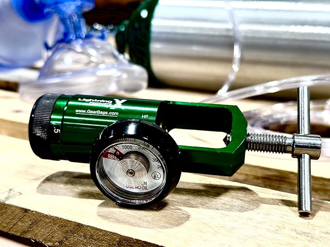 Lightning X Products O2 Mini Oxygen Regulator CGA-870 Gauge Flow Rate 0-15lpm with Wrench