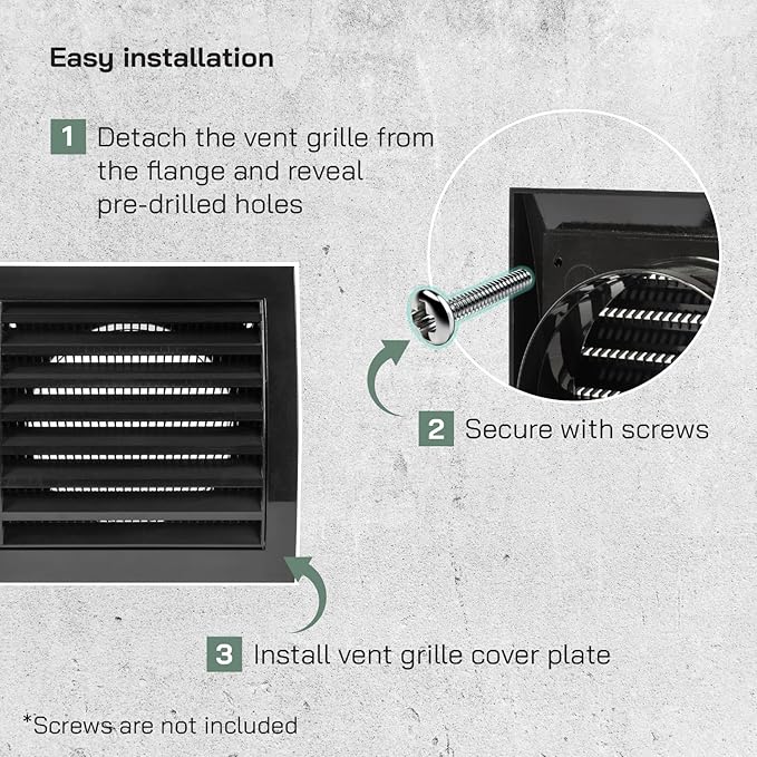 Vent Systems 4'' Inch Black Pack of 2 Air Vent Cover Dryer Vents and Bathroom Exhaust Vents Pipe, Black Louvered Dryer Vent Cover - Exhaust, Supply Air Register Grille with Flange