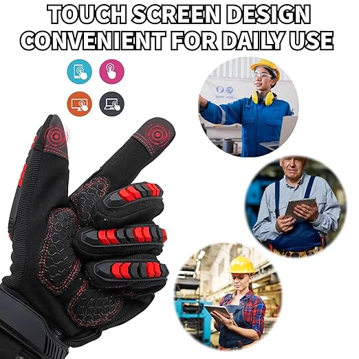Heavy-Duty Mechanics Work Gloves Women, TPR Impact Glove,Anti-Vibration,Heavy Duty,Touchscreen,Small,Red+Black
