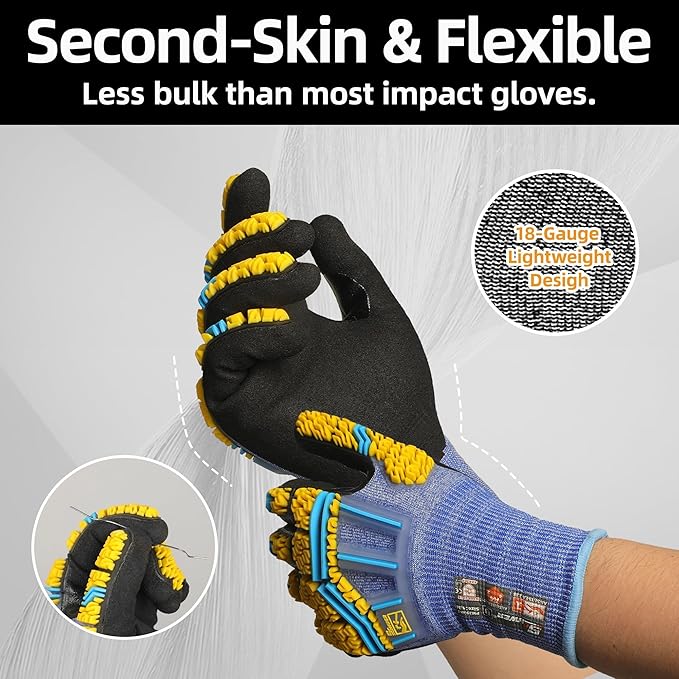 Schwer PRO-SKIN Impact Gloves with ANSI A4 Cut Reistant Protection, Flexible and Comfortable Work Gloves with Grip，Touchscreen, Used for Oil and Gas E&P，Mechanic, Construction, L, PM3900-T