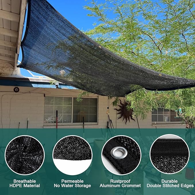 LOVE STORY 6.5x16.5FT 90% Black Garden Shade Cloth, Sun Shade Cover Net Mesh Tarp with Grommets, Sunblock Net for Garden,Greenhouse,Plants and Patio