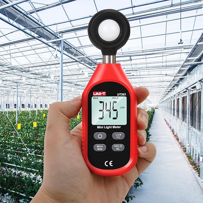 UNI-T UT383 Light Meter Lux Meter Lumens Digital Illuminance Meter 0~199,900 Lux (0~18,500 FC) Foot Candles Luxmeter for Film Photography Plants Photometer Lighting Intensity Brightness Measurement
